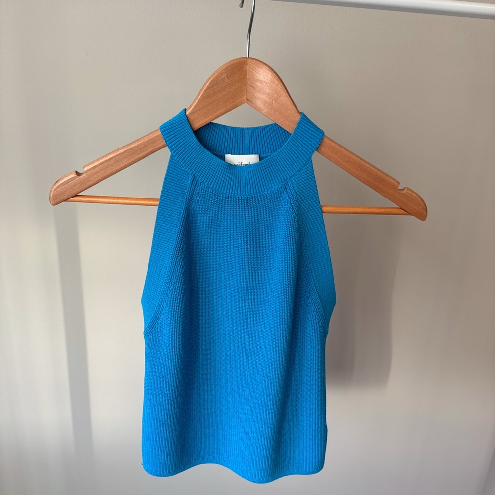 Aritzia Wilfred Orris Knit Halter Wave Blue Tank Top